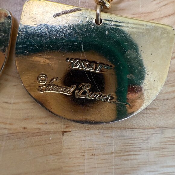 Laurel Burch Gold Tone Tribal Geometric Dangle Pierced Earrings - Picture 5 of 9